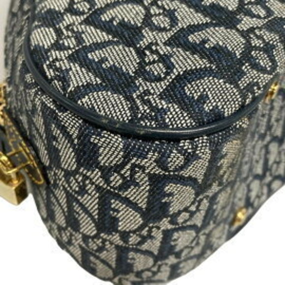 Christian Dior Double Saddle Bag Handbag Grey x Navy Blue Leather - Picture 7 of 12